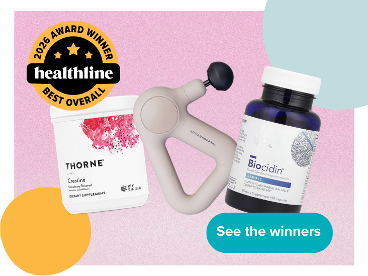 A collage of 2026 Healthline Awards winning health and wellness products