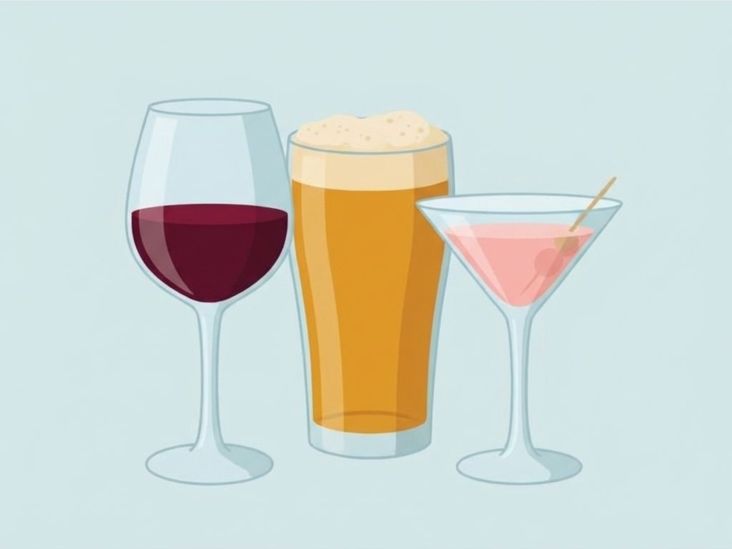Illustration of wine, beer, and cocktail glasses representing alcohol and GLP-1 medications