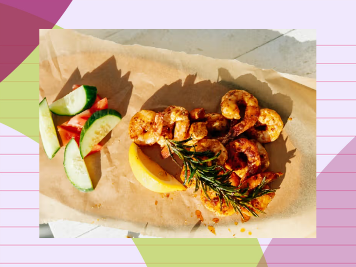 Shrimp, cucumber, and green apple salad with lemon-cumin dressing