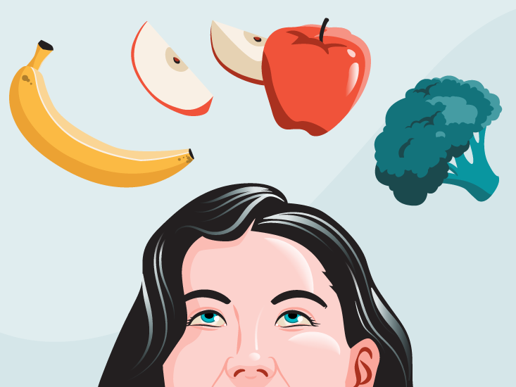 Person thinking about healthy fruits and vegetables