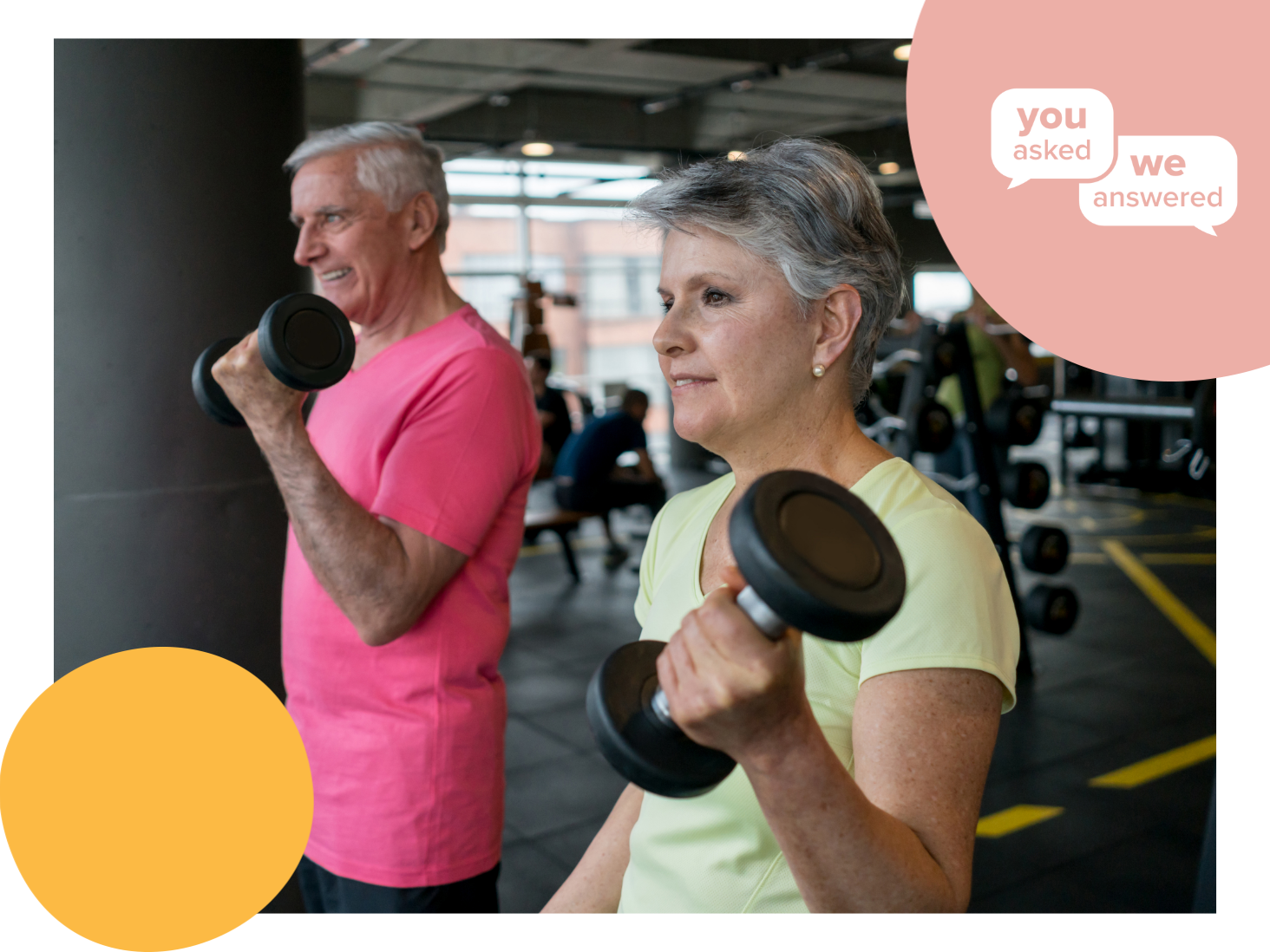 An older couple lifting dumbbells at the gym