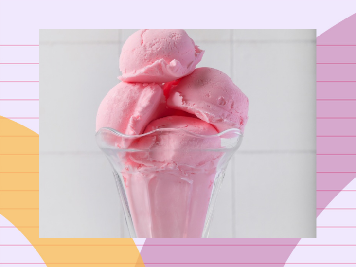 Pink lemonade ice cream served in a glass dish