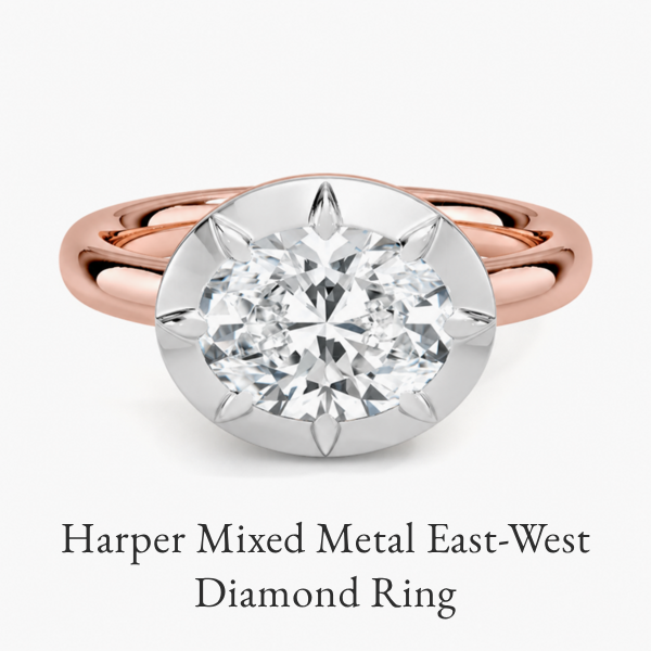 Harper Mixed Metal East-West Diamond Ring in rose gold